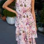 Halter Neck Ruffle Tiered Dress- Pink - Ana Patricia Boutique