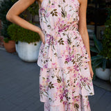 Halter Neck Ruffle Tiered Dress- Pink - Ana Patricia Boutique