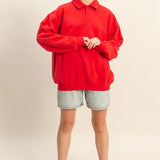 Oversized Polo Pullover- Red