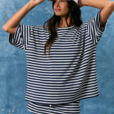 Oversized Stripe Tee- Navy/White