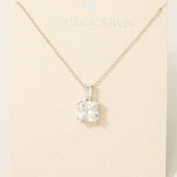 Sterling Silver Large Cz Square Pendant Necklace