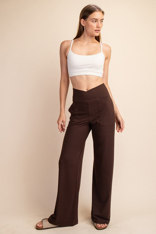 V Waist Wide Leg Pants- Espresso - Ana Patricia Boutique