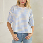 Cloudy Blue Knit Stripe Top - Ana Patricia Boutique