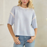 Cloudy Blue Knit Stripe Top - Ana Patricia Boutique
