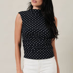 Mock Neck Polka Dot Top- Navy - Ana Patricia Boutique