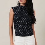 Mock Neck Polka Dot Top- Navy - Ana Patricia Boutique