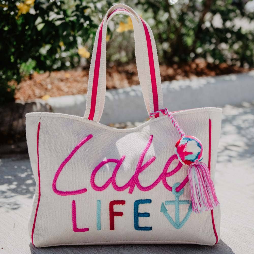 Lake Life Tote Bag: Beige Canvas / OS - Ana Patricia Boutique