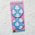 2 Car Coasters, Blue Coquette Bow & Checkered Pattern - Ana Patricia Boutique