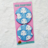2 Car Coasters, Blue Coquette Bow & Checkered Pattern - Ana Patricia Boutique
