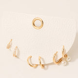 Pearl Charm And Rhinestones Mixed Hoop Earrings Set