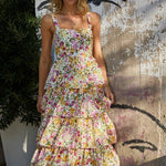 ADJUSTABLE STRAP LAYERED RUFFLE TIERED MIDI DRESS - Ana Patricia Boutique