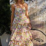 ADJUSTABLE STRAP LAYERED RUFFLE TIERED MIDI DRESS - Ana Patricia Boutique