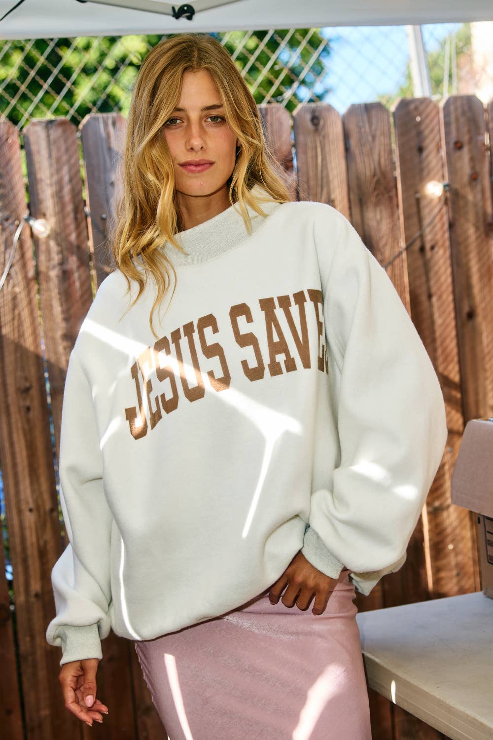 JESUS SAVES Reversible Mock Sweatshirt - Ana Patricia Boutique