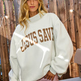 JESUS SAVES Reversible Mock Sweatshirt - Ana Patricia Boutique