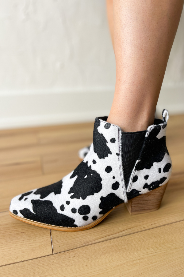 Cow Print Booties- White