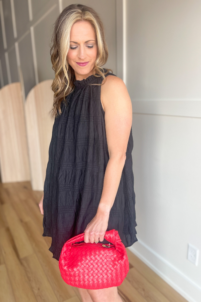 Midnight Elegance Mini Dress- Black