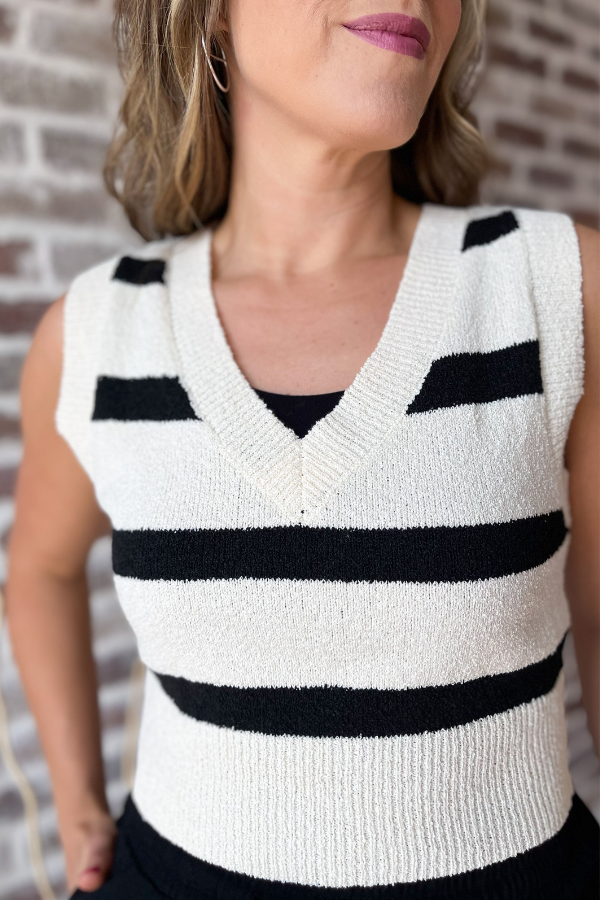 At My Best Striped Knitted Vest - Black/Cream