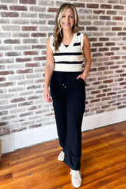 At My Best Striped Knitted Vest - Black/Cream