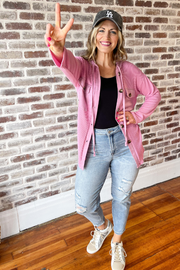 Just Go With It Button Up DrawString Top - Pink
