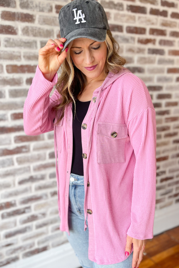 Just Go With It Button Up DrawString Top - Pink