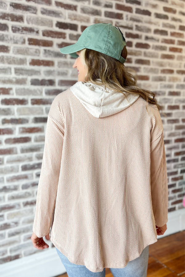 Just Go With It Button Up Draw String Top - Nude