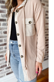 Just Go With It Button Up Draw String Top - Nude