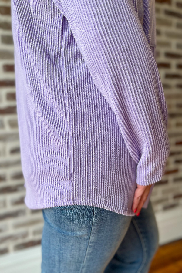 Just Go With It Button Up Draw String Top - Purple