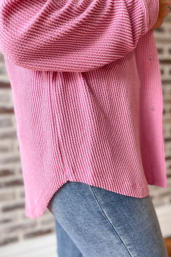 The Good Ones Button Down Pocket Top -Pink
