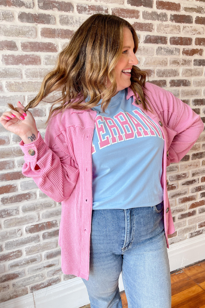The Good Ones Button Down Pocket Top -Pink