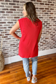 Little Too Much Knit Sweater Vest -Tomato Red