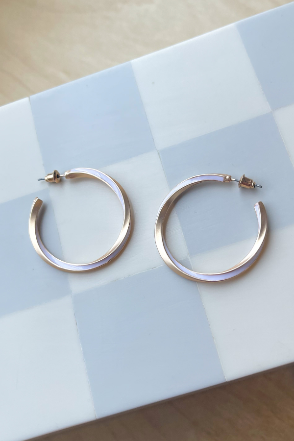 Raya Open Hoop Earrings- White/Gold