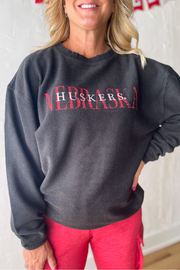 All For the Huskers Block Corded Crewneck - Black