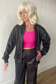 The Lucky One Faux Leather Bomber Jacket - Black