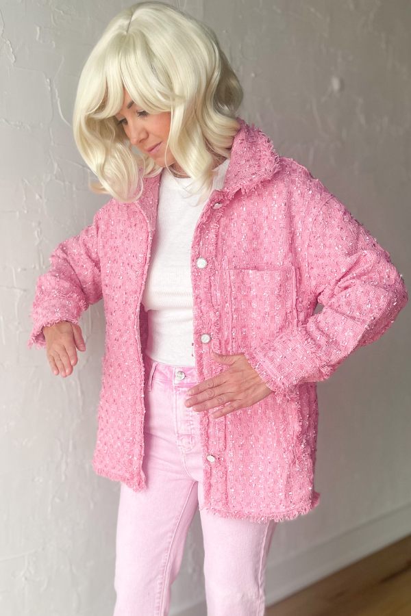 See The Sparkle Tweed Jacket - Pink