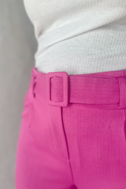 Get Your Pink On Buckle Belt Wide Leg Pants - Hot Pink