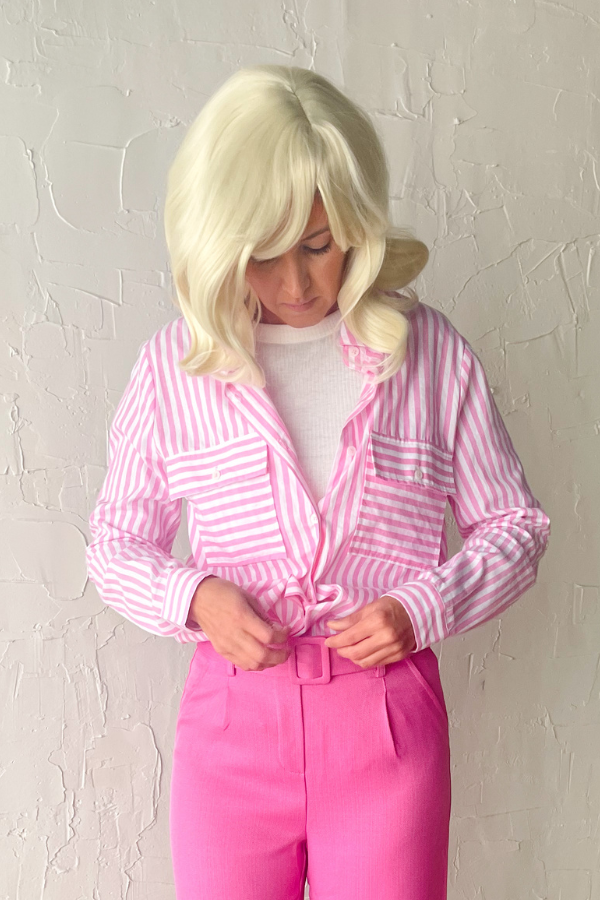 In My Own World Striped Button Up Top - Pink