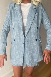 The Sassy Stitches Tweed Blazer- Blue