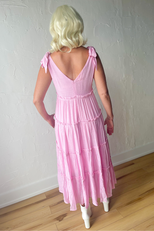 Rosy Radiance Tiered Midi Dress-Light Pink