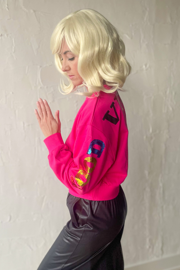 Good Vibes Cropped Crew Neck - Pink