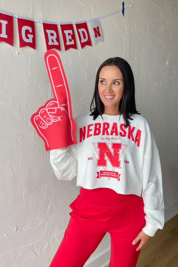 Nebraska Cropped Crewneck- Ivory