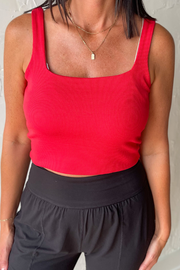 Out N' About Ribbed Square Neck Cropped Tank - Red