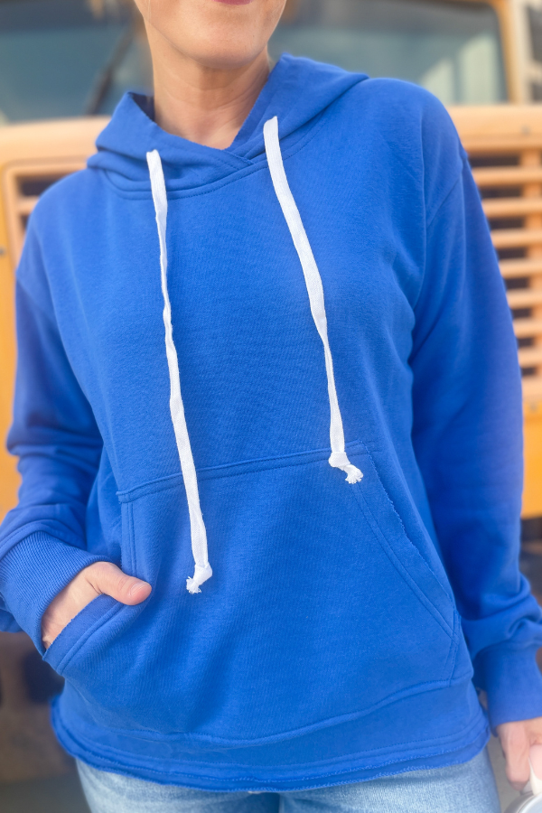 More the Merrier Drawstring Hoodie -Cobalt