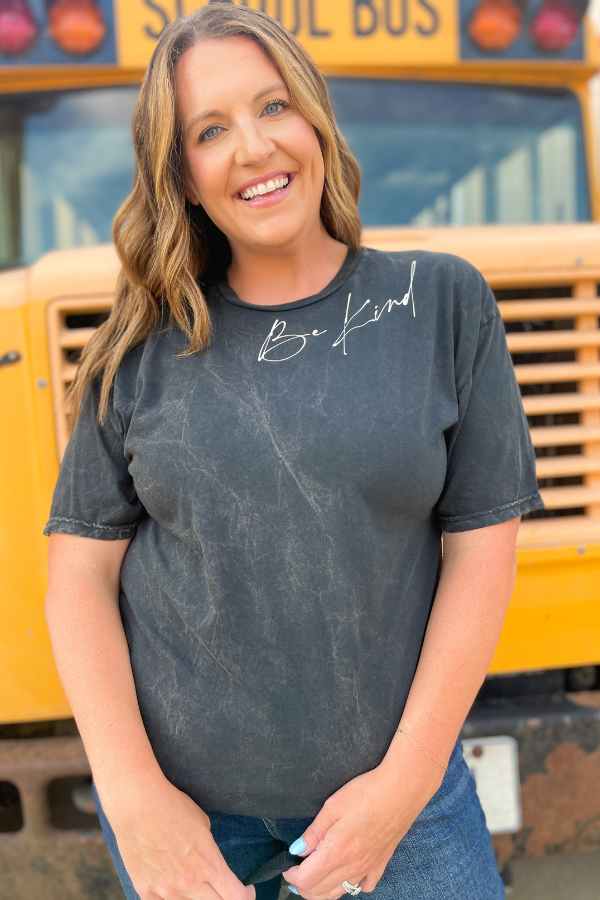 Be Kind Mineral Wash Graphic Tee - Black