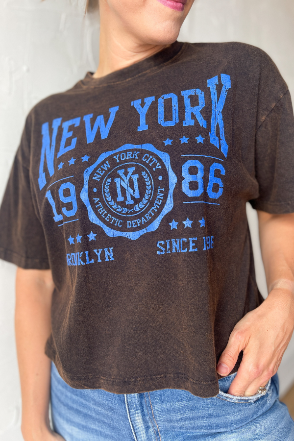 New York Mineral Wash Graphic Tee-Coffee