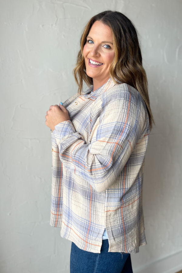 Educated Minds Plaid Button Up- Cream