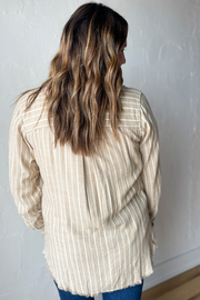 Made You Look Striped Button Up Top- Taupe/White