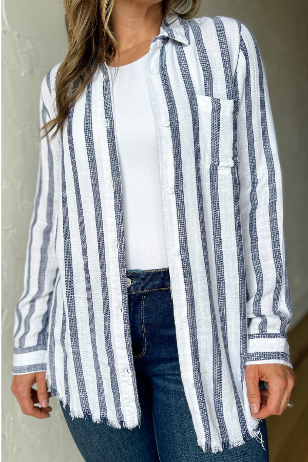 All That It is Striped Button Down Top -Navy/White