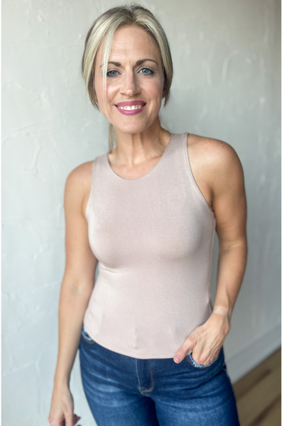 Be The One High Neck Basic Tank - Taupe