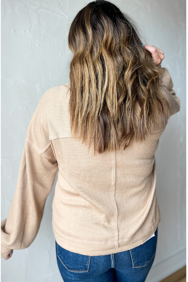 See You Later V Neck Top - Mocha