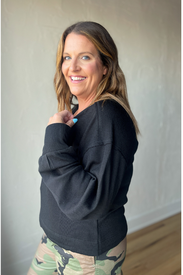 See You Later V Neck Top - Black